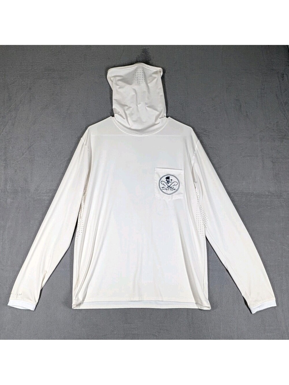 Salt Life Mens Medium White Hooded Face Mask Fishing Performance Shirt UV UPF SL